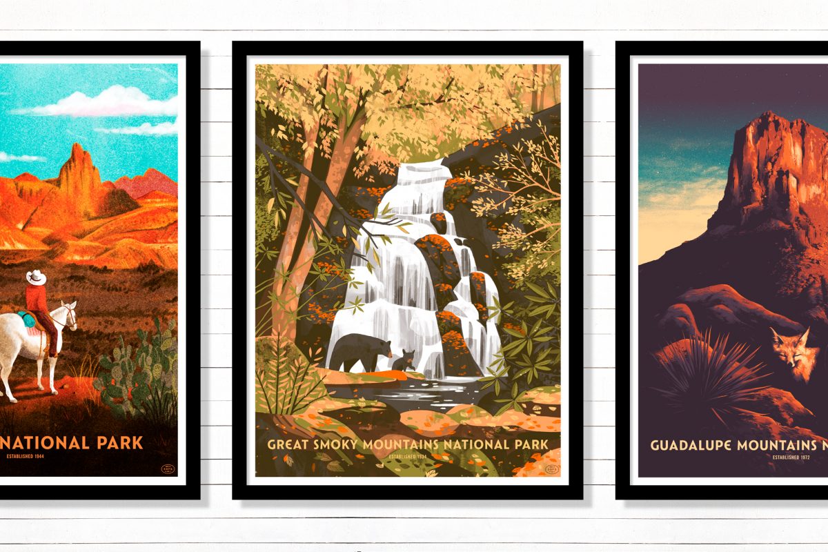 Three posters of the Fifty-Nine Parks Print Series
